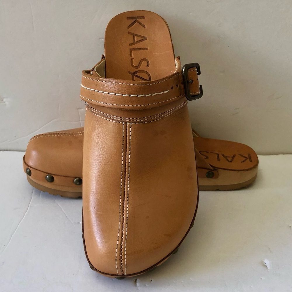 KALSO EARTH SHOE WOMEN'S MULES & CLOGS SHANTI LEATHER WOOD SIZE 6W NATURAL